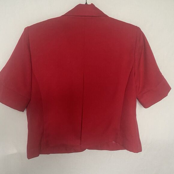 Vtg 80s STUDIO I Skirt Set Suit Short Sleeves Ruffled A-Line Womens 10 Red Black - Picture 3 of 16